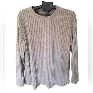 Velvelhall Ribbed Knit Top Taupe Fitted Long Sleeve Stretch Shirt XXL Neutral